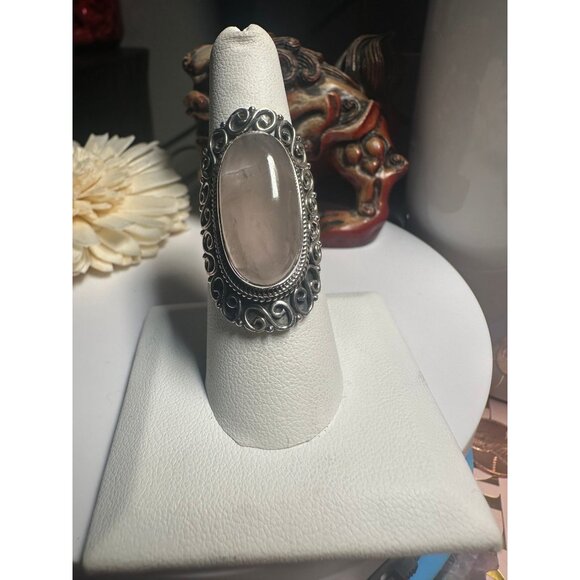 Sterling Silver Rose Quartz Chuncky Ring - Picture 1 of 7